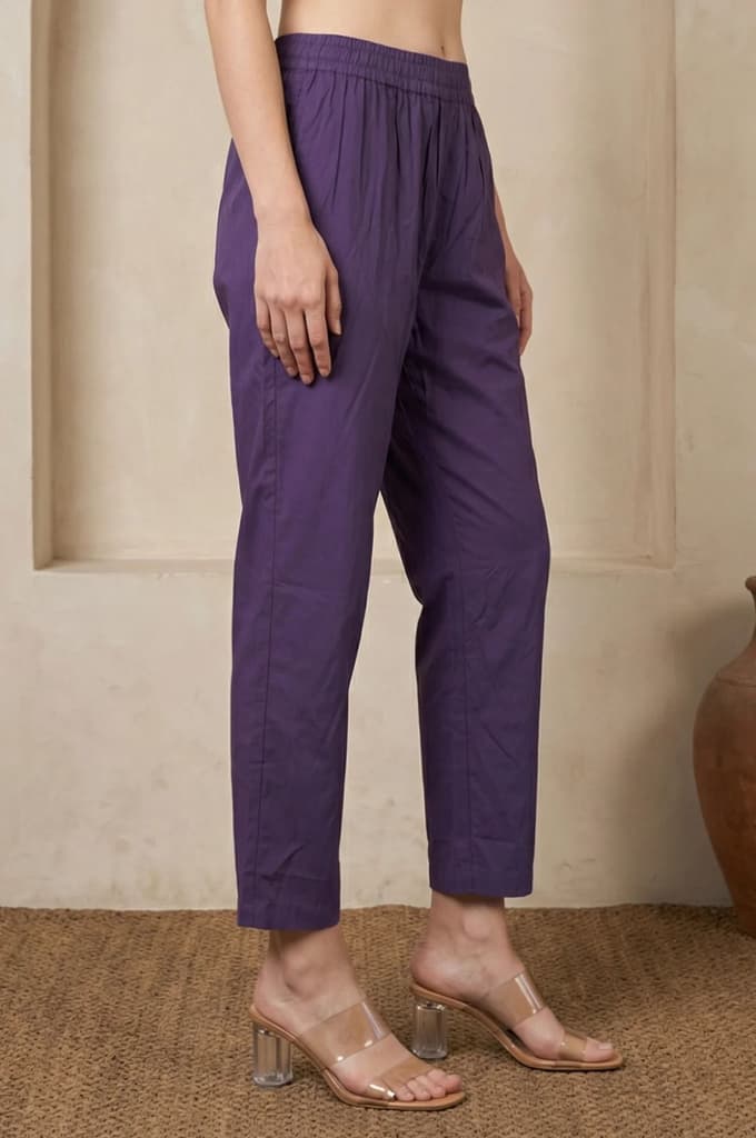 Purple Solid Rayon Straight Fit Ankle Length Mid Rise Pants — photo 6