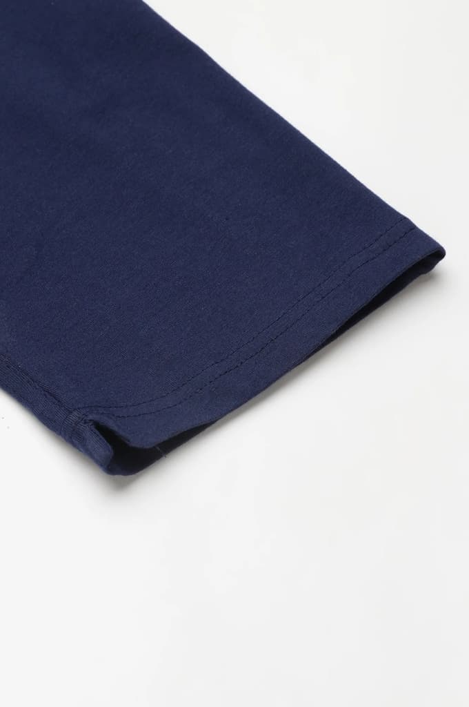 Navy Blue Solid Flared Cotton Pants With Elasticated Waist — photo 8