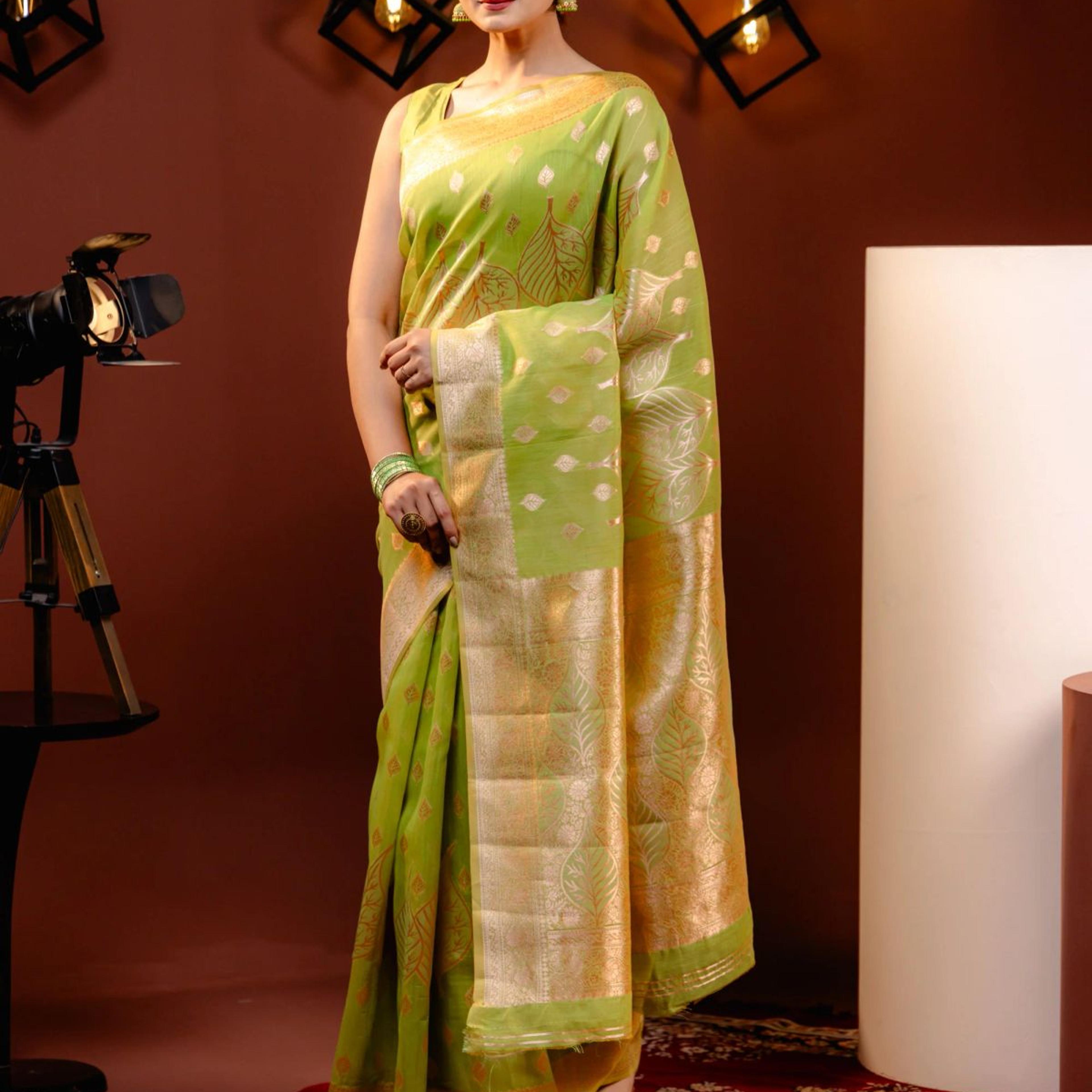 Mimosa Women's Woven Design Banarasi Style Art Silk Saree With Blouse Piece : SA00001766OLFREE