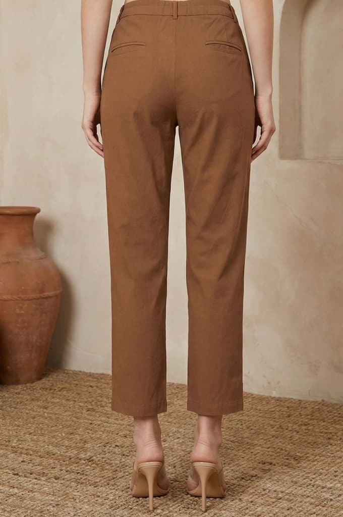 Brown Solid Rayon Straight Fit Ankle Length Pants — photo 5