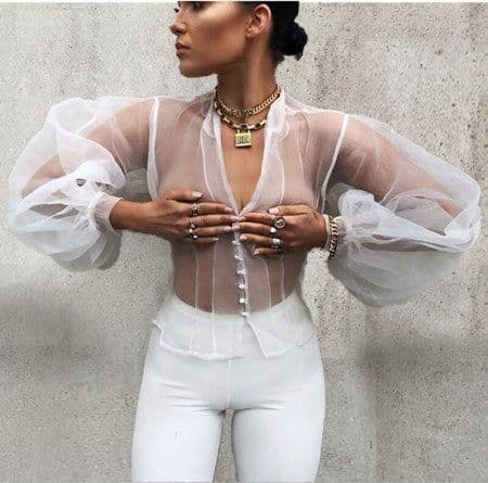 Chic Ballon Sleeves Organza Shirt — photo 4