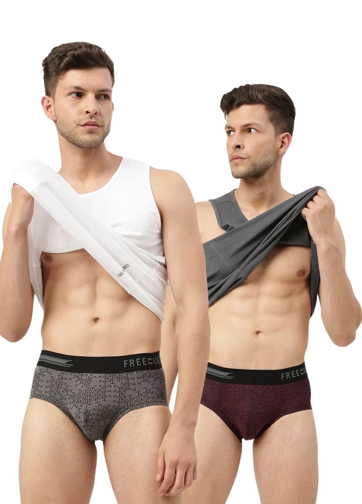 Men's Anti-Bacterial Printed Micro Modal Brief (Pack of 2) — Carbon grey; Carbon wine / S / Men