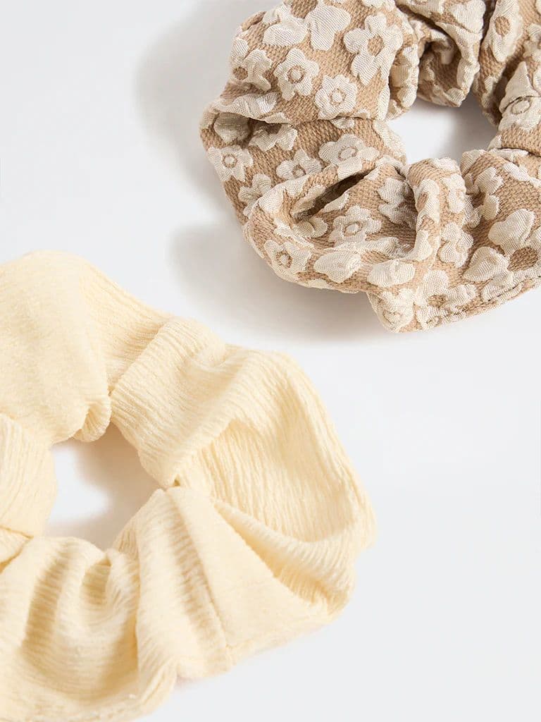 Westside Accessories Brown and Yellow Scrunchies - Pack of 2 — photo 3