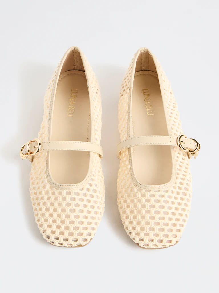 LUNA BLU Cream Crochet-Textured Mary Jane Shoes — photo 3