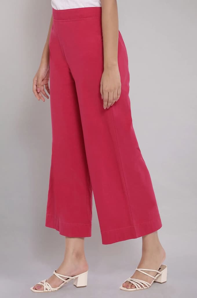 Red Solid Straight Fit Cotton Palazzo With Elasticated Waist — photo 3