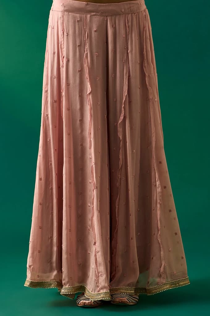 Pink Floral Embroidered Straight Kurta with Culotte and Dupatta Set — photo 6