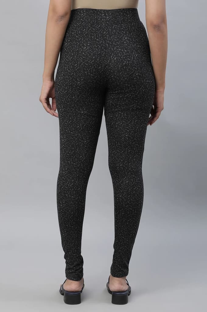 Black Printed Skinny Fit Tights With Elasticated Waist — photo 3