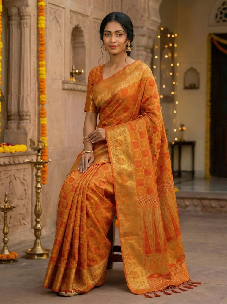 MIMOSA Women's Woven Design Patola Style Raw Silk Saree with Blouse Piece - Mustard ( SA00003139MSFREE ) — photo 4