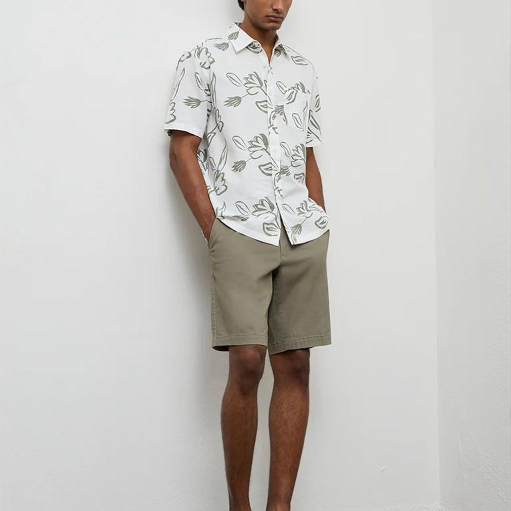 WES Casuals White Printed Relaxed-Fit Cotton-Blend Shirt