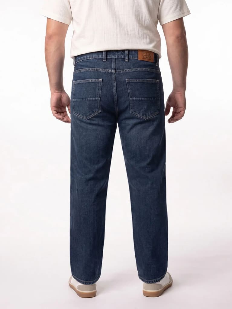 Plus Men's Dark Blue Relaxed Fit Washed Denim Jeans Non-Stretchable — photo 3