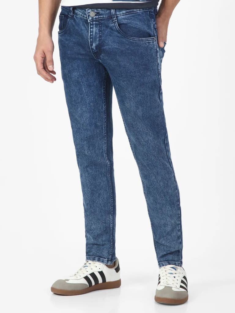 Men's Carbon Blue Regular Fit Washed Jeans Stretchable — photo 2