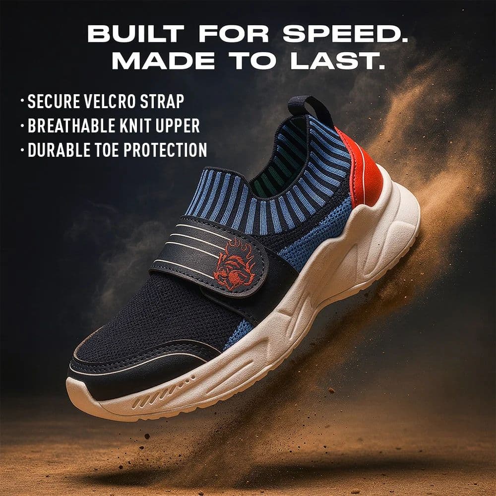 Leap7X Navy Blue Sports Non Lacing Walking Shoes For Kids TREND-K5K By Liberty — photo 3