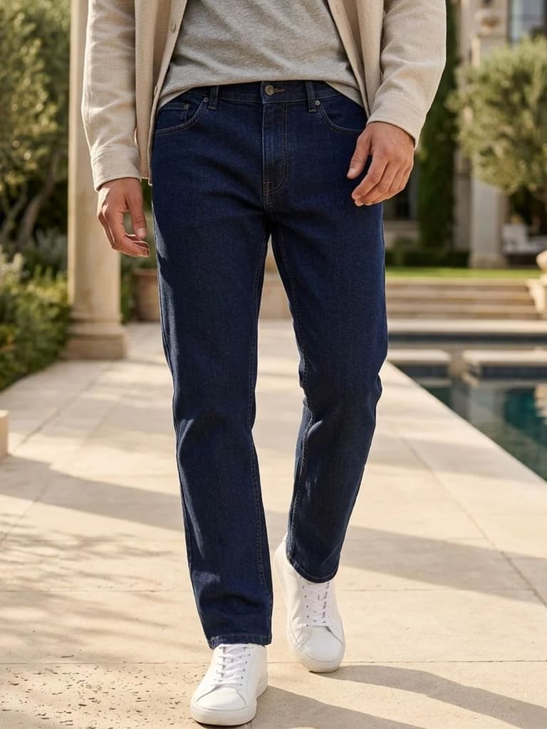 Men's Blue Straight Fit Raw Washed Denim Jeans Stretchable — 28 / Blue