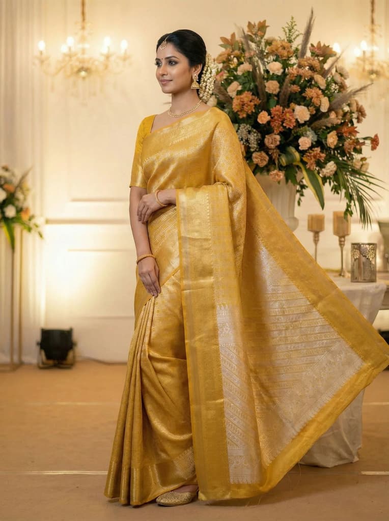 MIMOSA Women's Woven Design Kanjivaram Style Art Silk Saree with Blouse Piece - Gold (SA00001522GDFREE) — photo 3