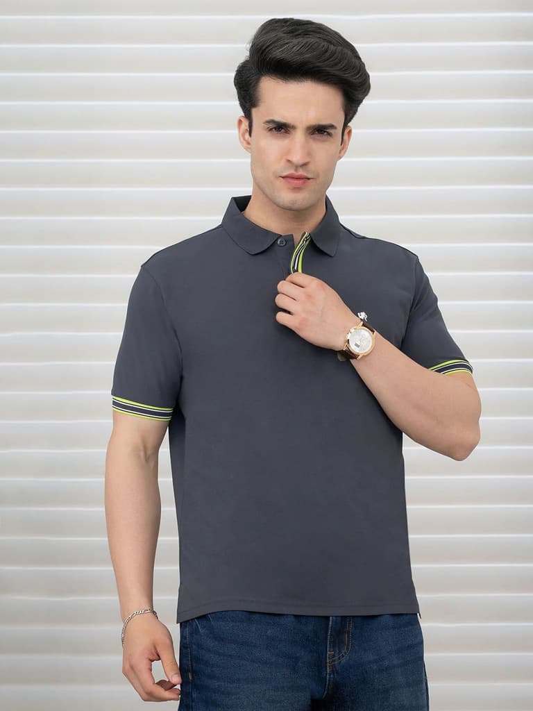 T Shirts for Men in Dark Grey | Polyester Polo T Shirt — photo 2