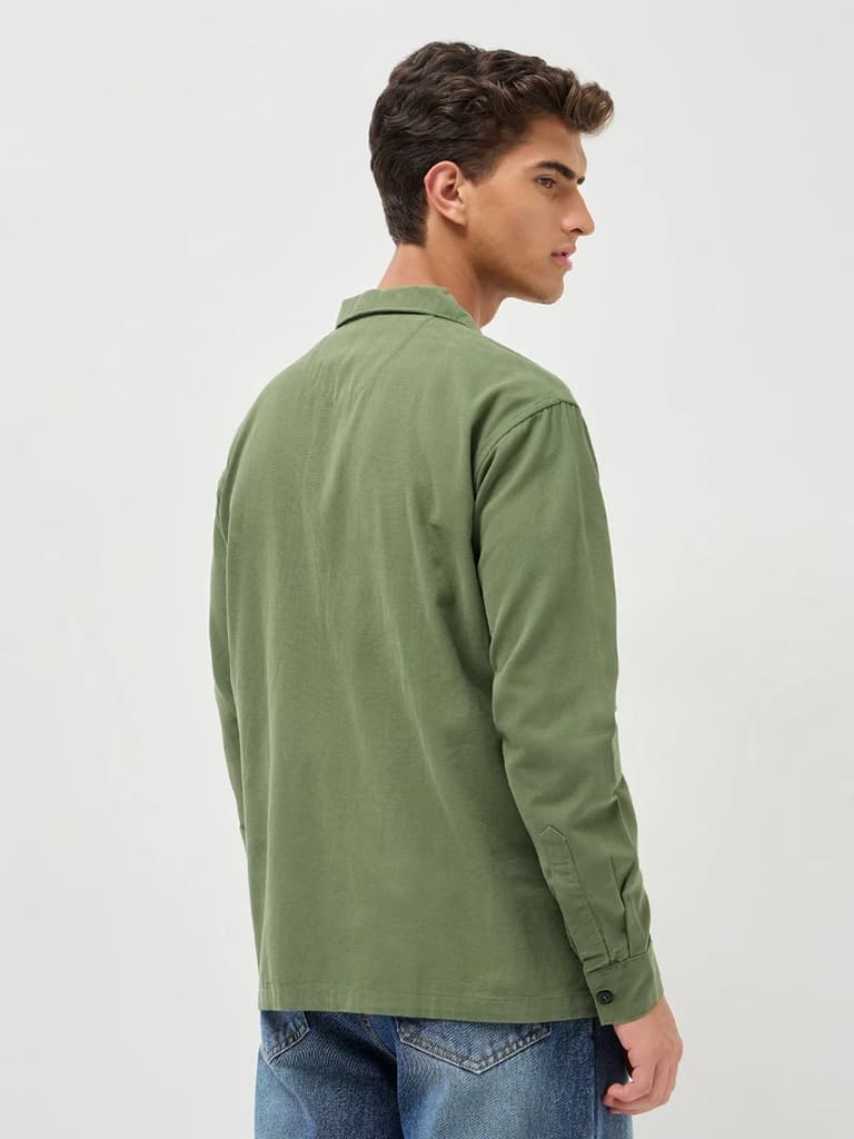 Men's Green Cotton Full Sleeve Relaxed Fit Shacket with Utility Pockets — photo 3