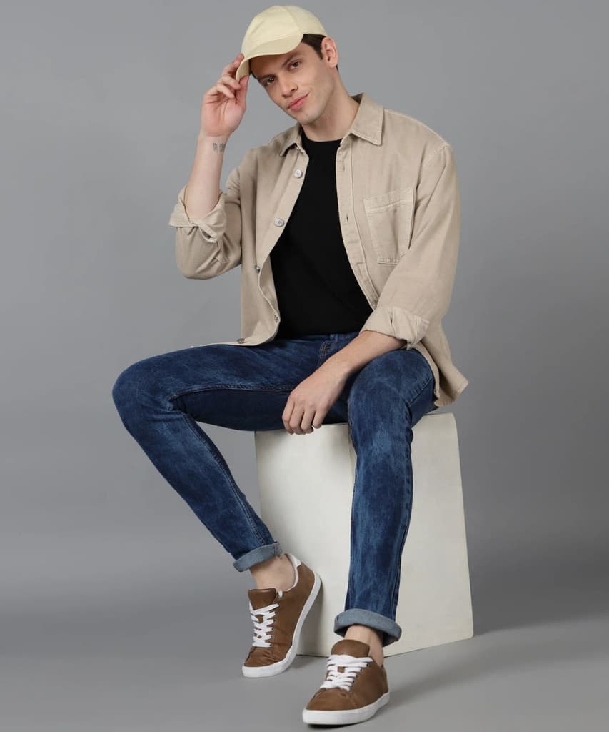 Men's Blue Skinny Fit Washed Jeans Stretchable — photo 4