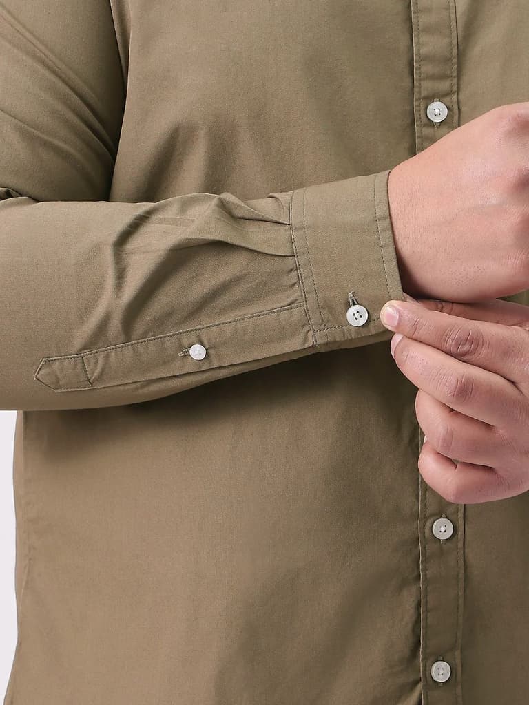 Plus Men's Olive Cotton Full Sleeve Regular Fit Casual Solid Shirt — photo 6