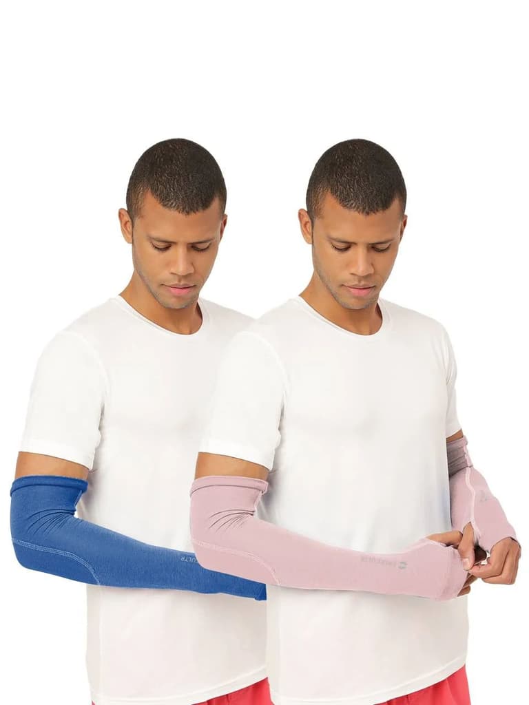 Unisex White Arm Sleeves (Pack of 2) — Pastel Peach; Pilot Blue