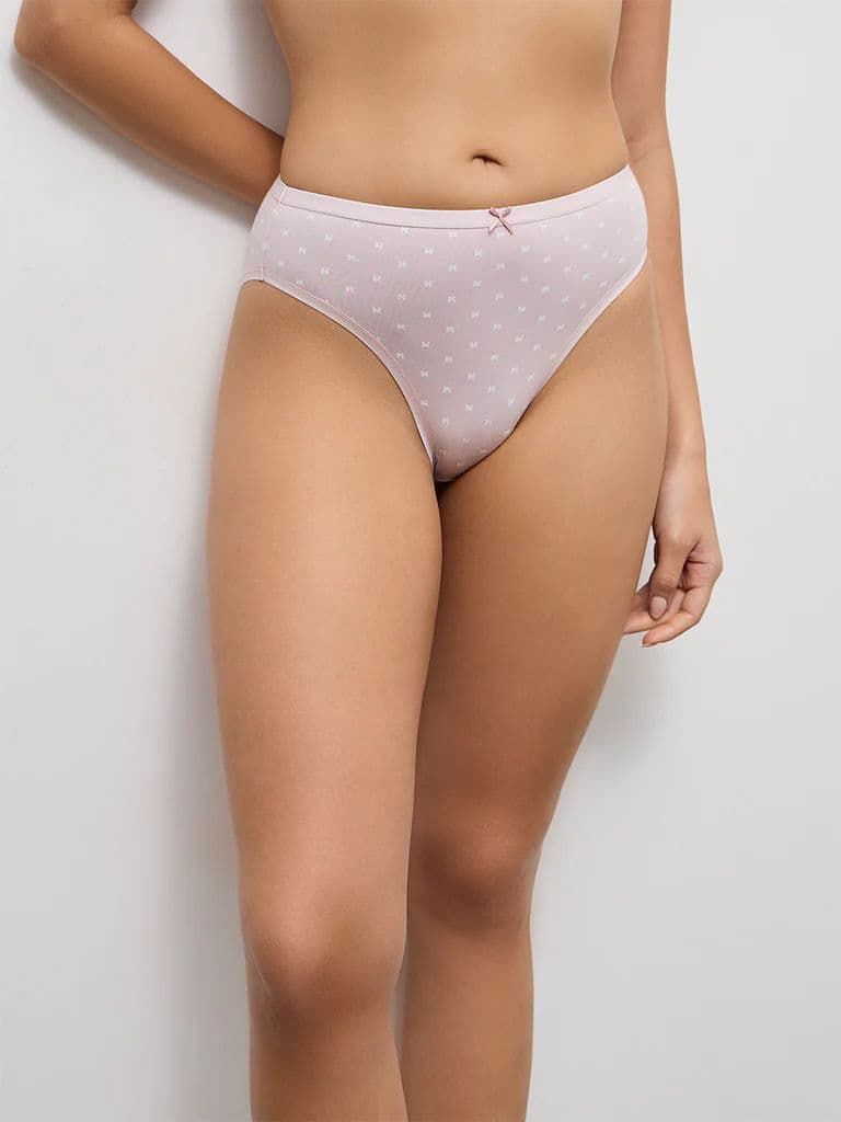 Wunderlove Pink Printed Hi-Leg Cotton-Blend Briefs - Pack of 3 — photo 2