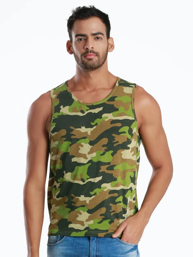 Full Camo Active Fit Camo Printed Organic Bamboo Vest (Pack Of 1) — Camouflage / S / Men