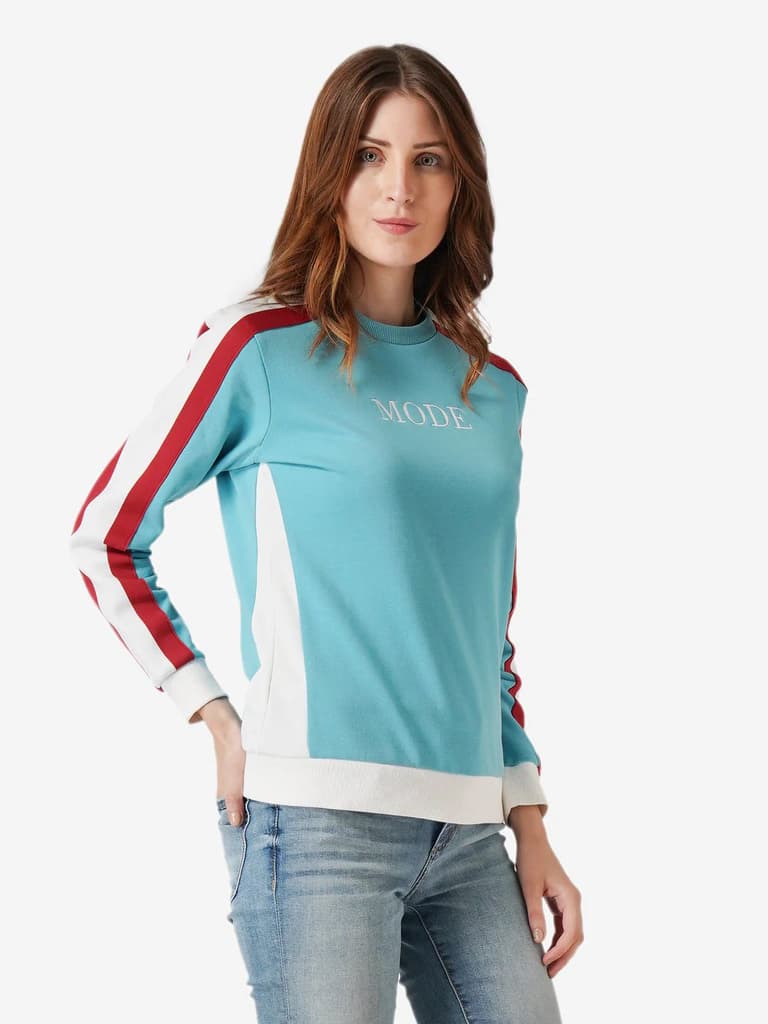 Sweatshirts for Women in Bright Blue | Cotton Blend Printed Sweatshirt — photo 3