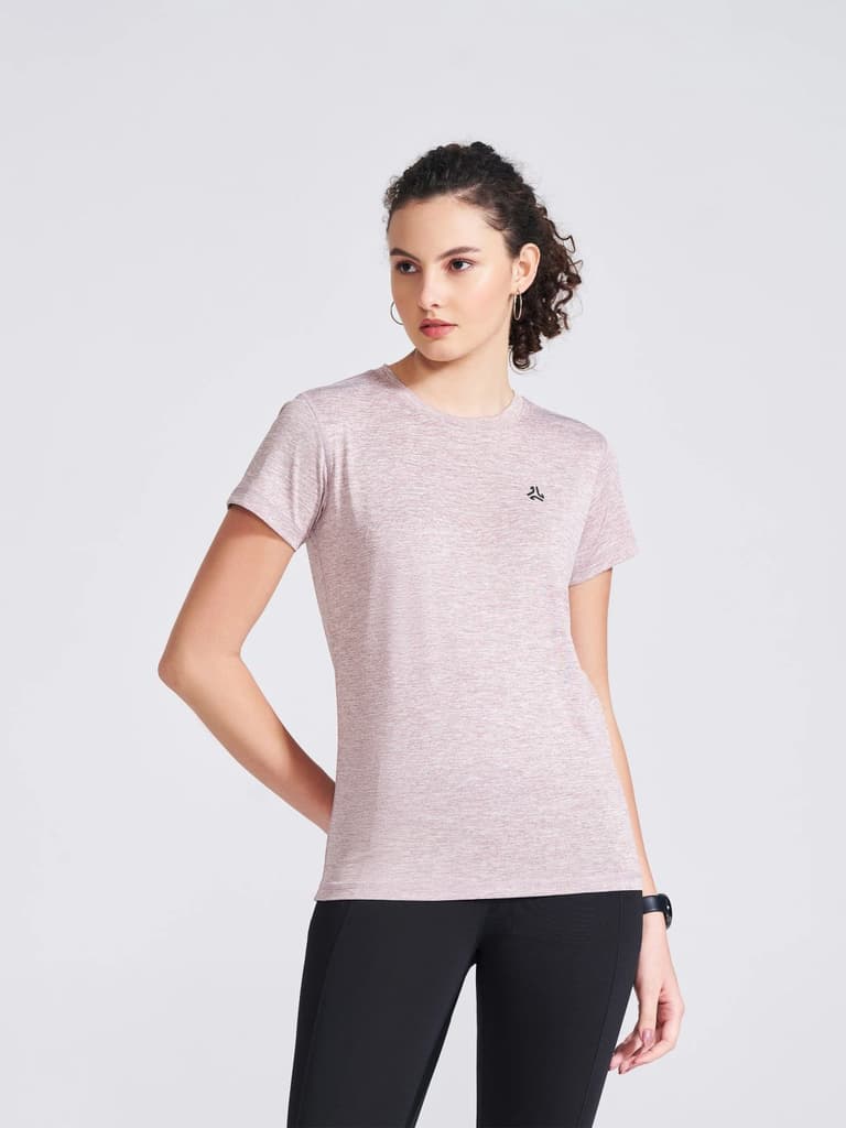 Women's Mauve Self Design Round Neck T-Shirt — Mauve / XS