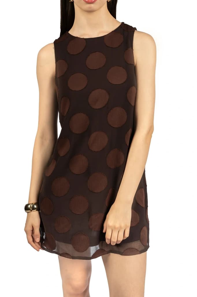 Brown Fit & Flare Dress in Poly Chiffon Jacquard — photo 3