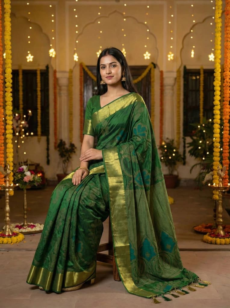 MIMOSA Women's Woven Design Mysore Silk Style Crepe Saree with Blouse Piece - Green ( SA00003135GRNFREE ) — photo 4