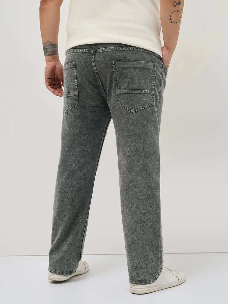 Plus Men's Grey Regular Fit Towel Washed Yellow Tint Denim Jeans Stretchable — photo 3