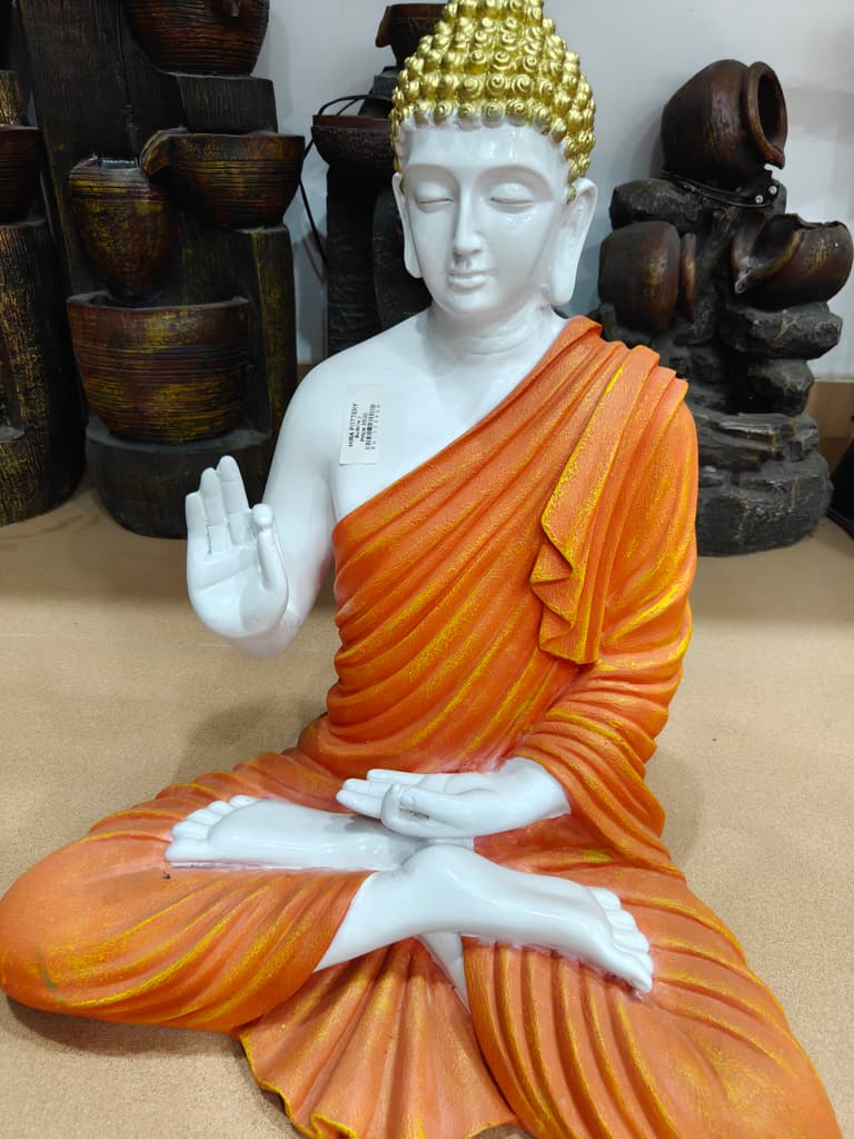 Buddha Statue | White | Wood | Orange