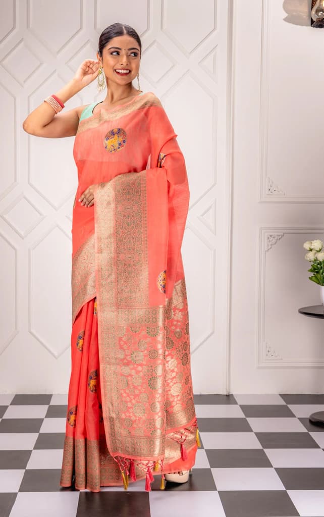 Mimosa Women's Woven Design Banarasi Style Art Silk Saree With Blouse Piece : SA00001758GJFREE — photo 4