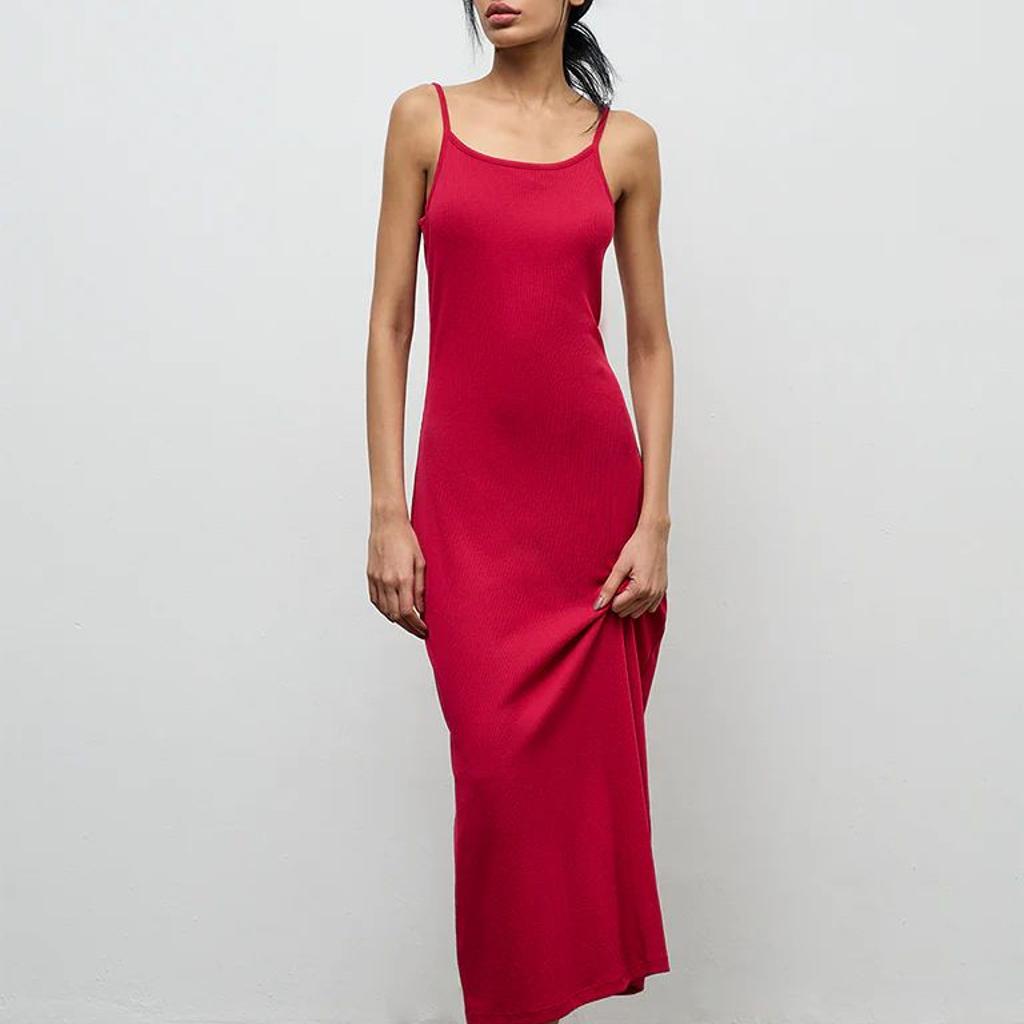 Superstar Red Ribbed Cotton-Blend Straight Lounge Dress