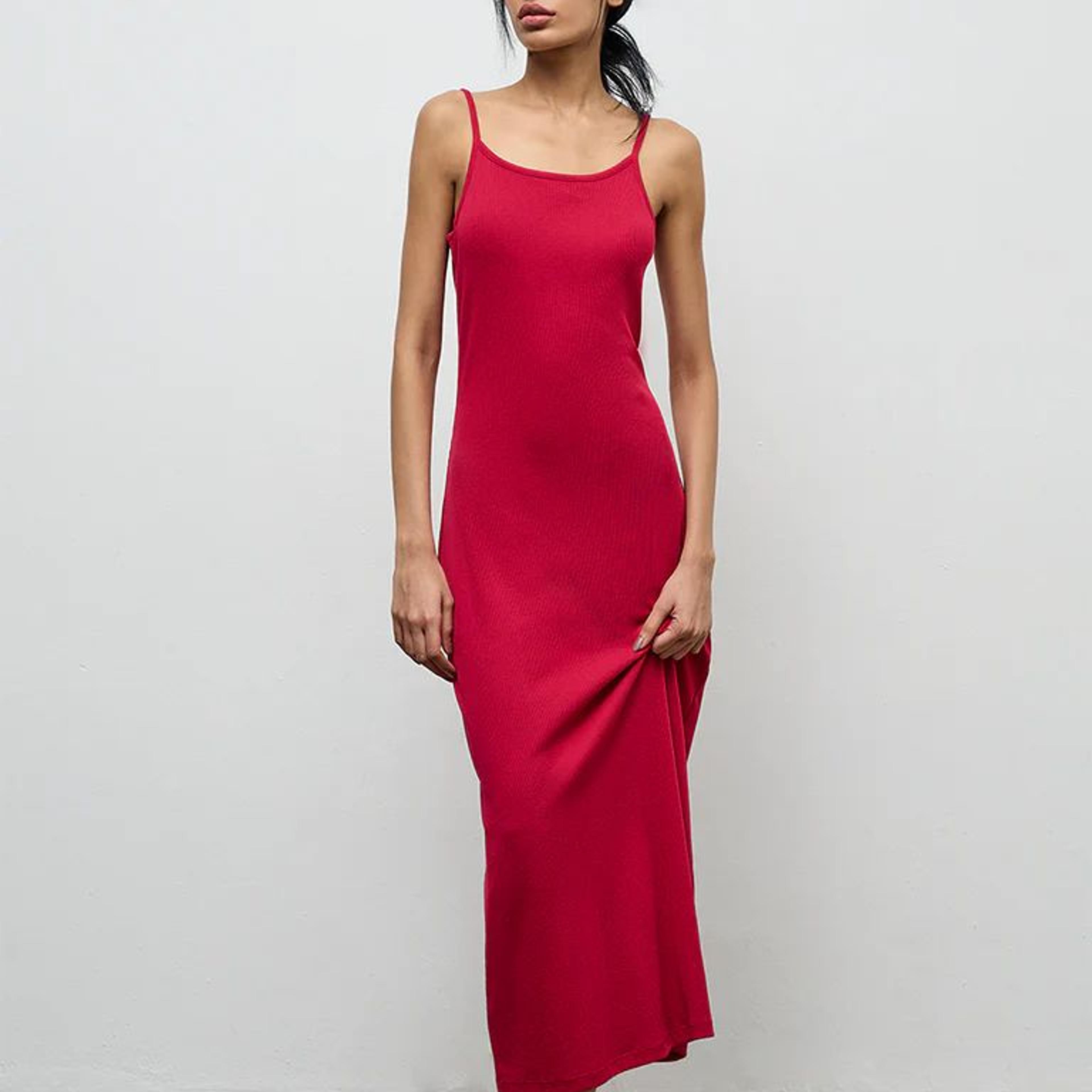 Superstar Red Ribbed Cotton-Blend Straight Lounge Dress