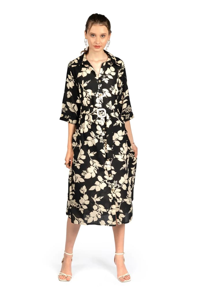 Black & Beige Floral Midi Dress — photo 6