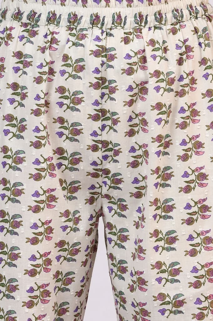 White Floral Printed Pure Cotton Straight Kurta and Pants Co-ord Set with Dupatta — photo 8