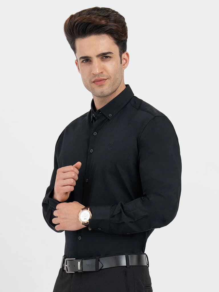 Shirts for Men in Black | Solid Full Sleeve Shirt — photo 2