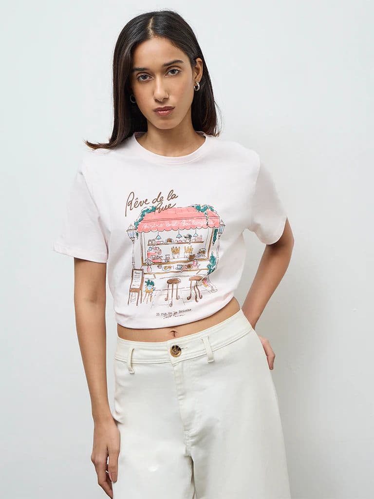 LOV Light Pink Printed Cotton T-Shirt — photo 2