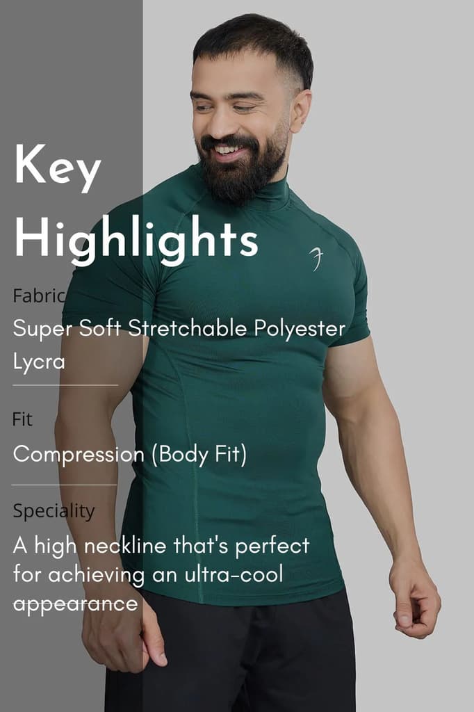 High Neck Compression T-shirt Emerald — photo 7