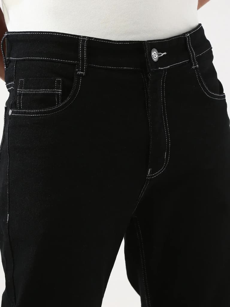 Men's Black Straight Fit Washed Jeans Stretchable — photo 5