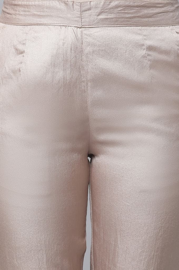 Gold Solid Straight Fit Satin Pants With Elasticated Waist — photo 6