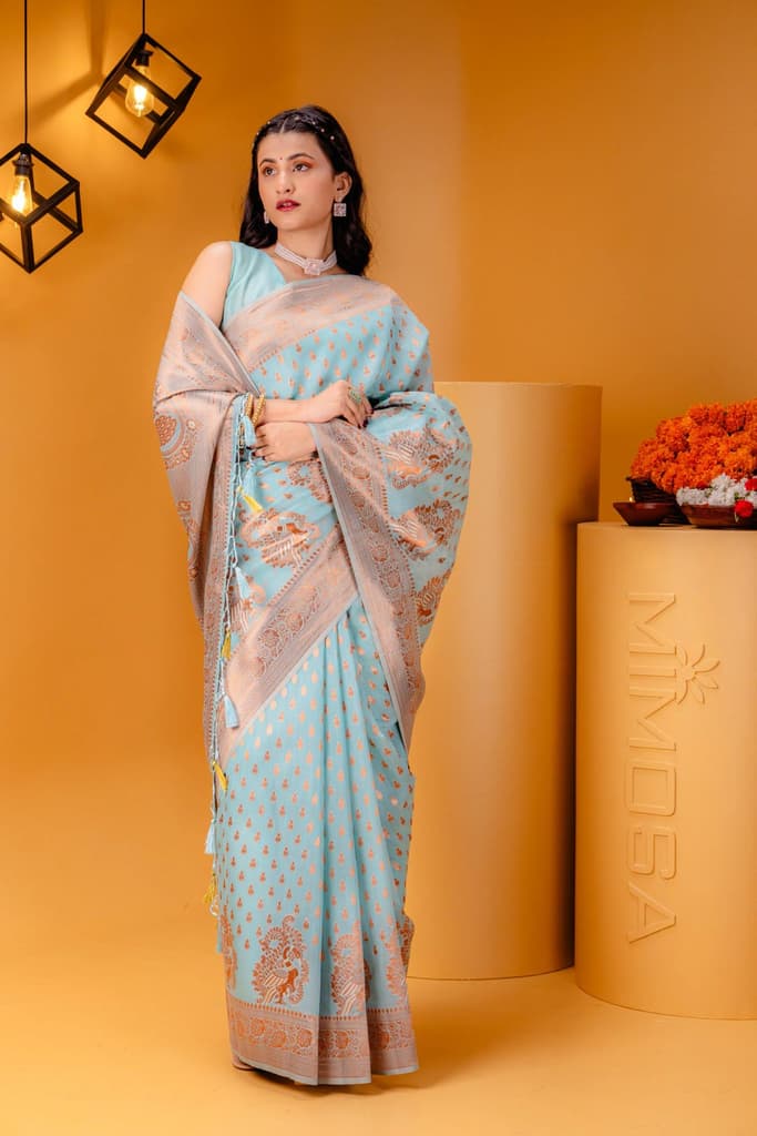 Mimosa Women's Woven Design Banarasi Style Art Silk Saree With Blouse Piece : SA00001809ANFREE — photo 5