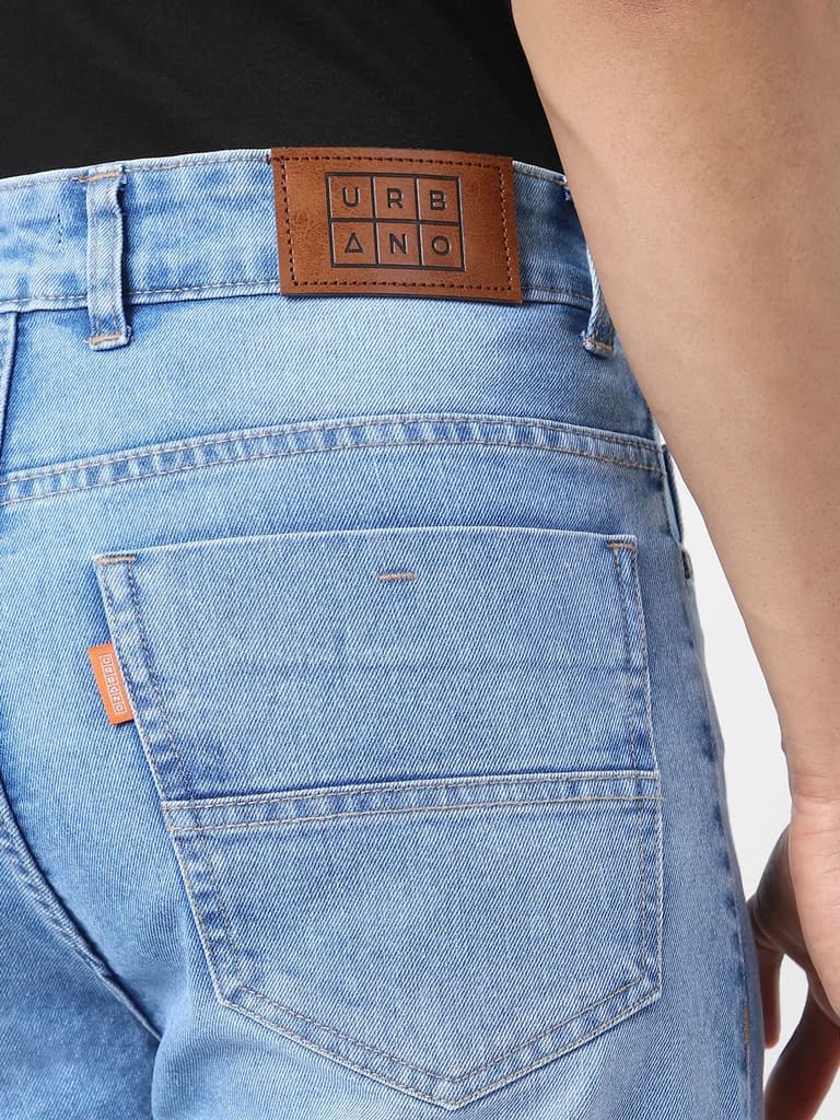 Men's Light Blue Straight Fit Washed Jeans Stretchable — photo 6