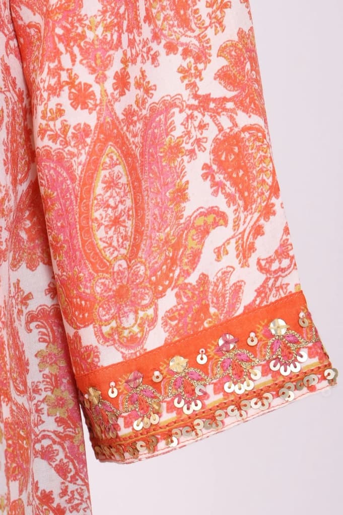 Peach Paisley Printed Sequins Modal Anarkali Kurta — photo 6