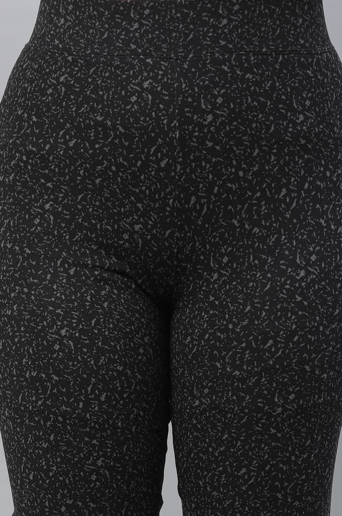 Black Printed Skinny Fit Tights With Elasticated Waist — photo 6