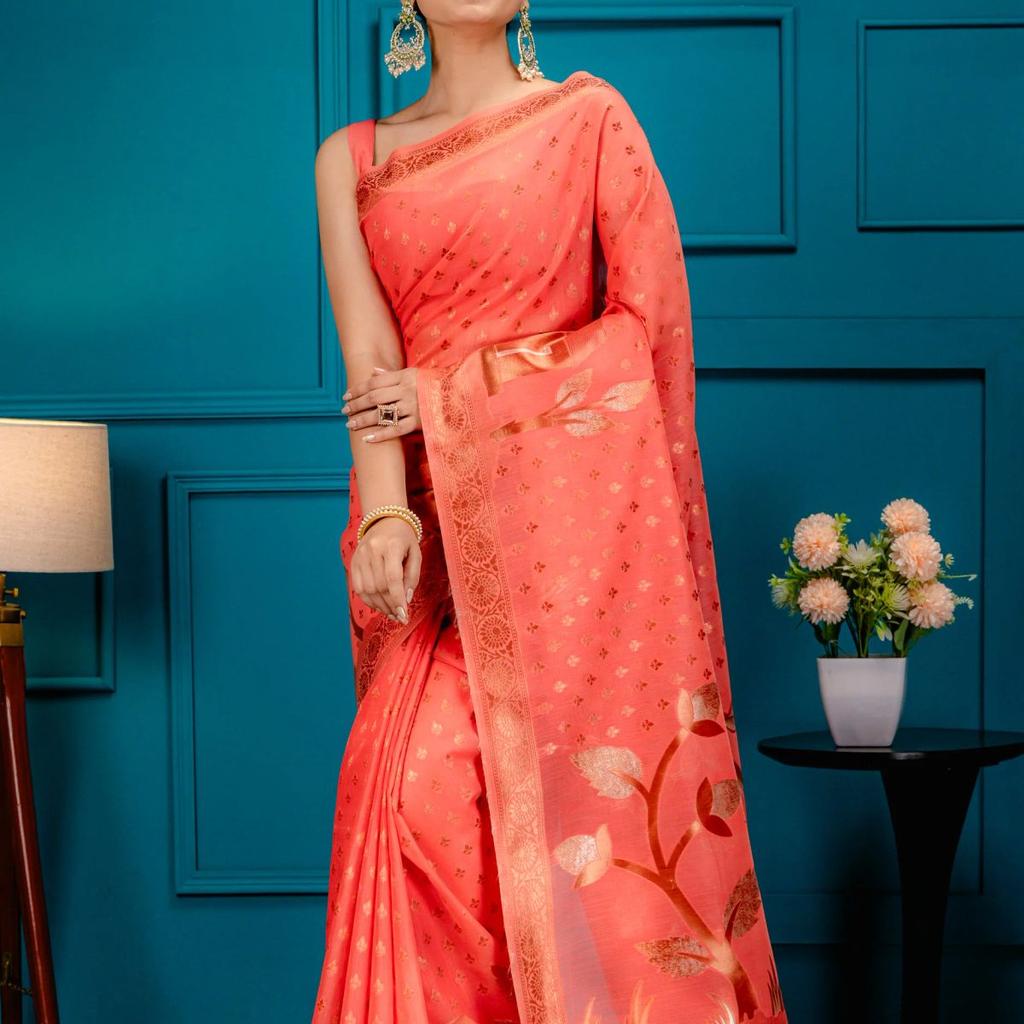 Mimosa Women's Woven Design Banarasi Style Art Silk Saree With Blouse Piece : SA00001828GJFREE