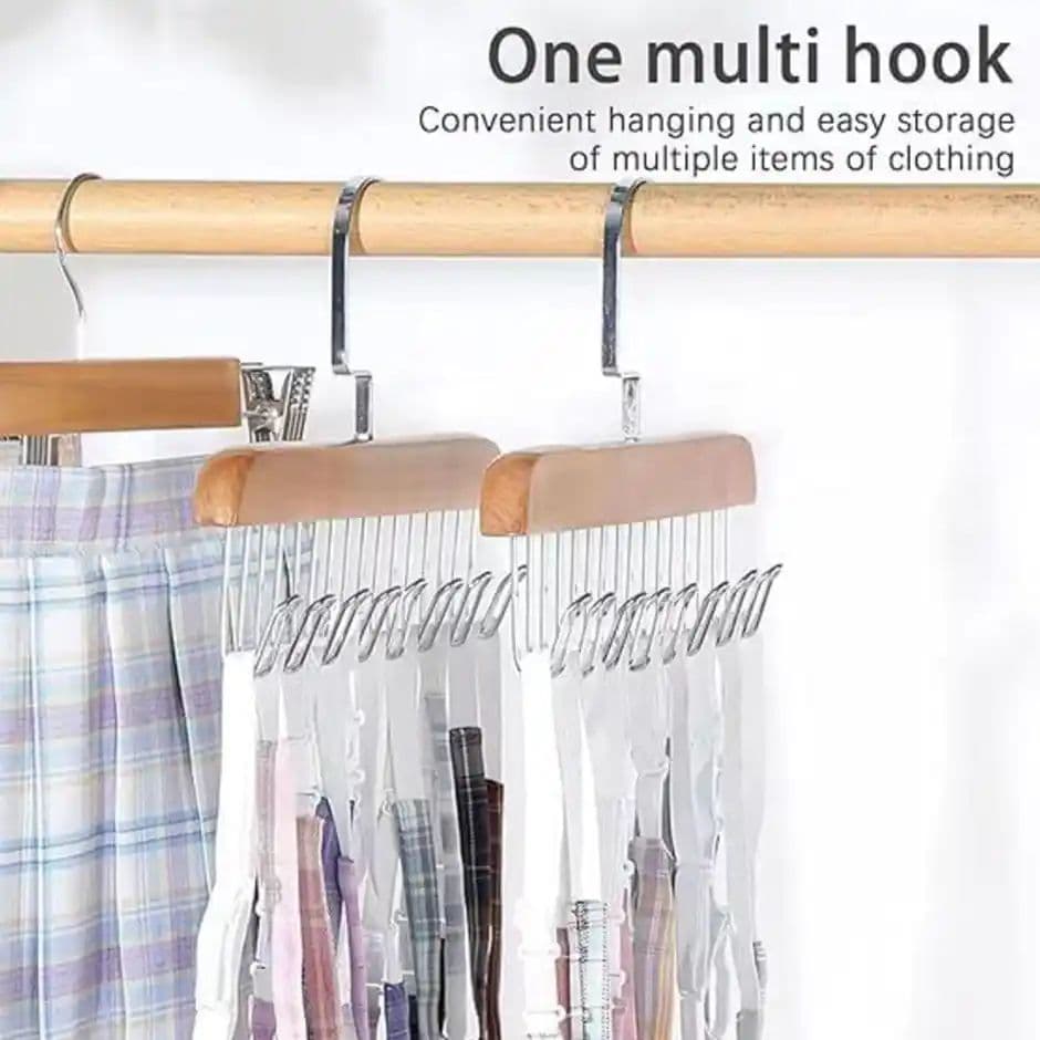 Perpetual Wooden Hangers | Adjustable 8-Hook Wardrobe Hanger for Accessories | Pack of 3 — photo 2