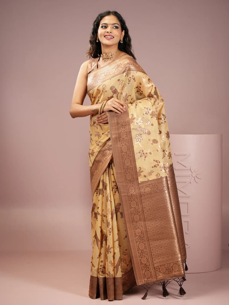 Mimosa Women's Woven Design Banarasi Style Art Silk Saree With Blouse Piece : SA00001999IVRFREE — photo 3