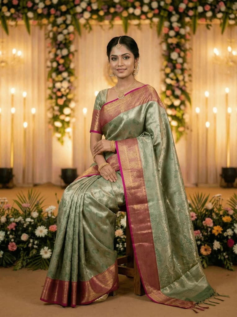 MIMOSA Women's Woven Design Kanjivaram Style Art Silk Saree with Blouse Piece - Green (SA00002804GRNFREE) — photo 4
