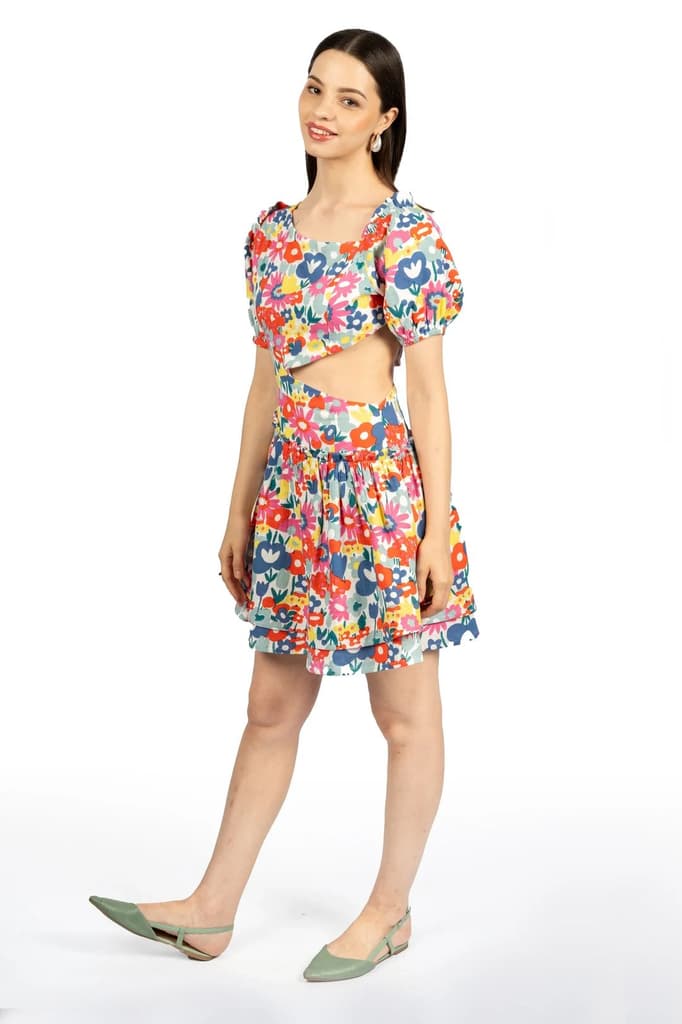 Multicolour Floral Cotton Double Cloth Fit & Flare Dress — photo 3
